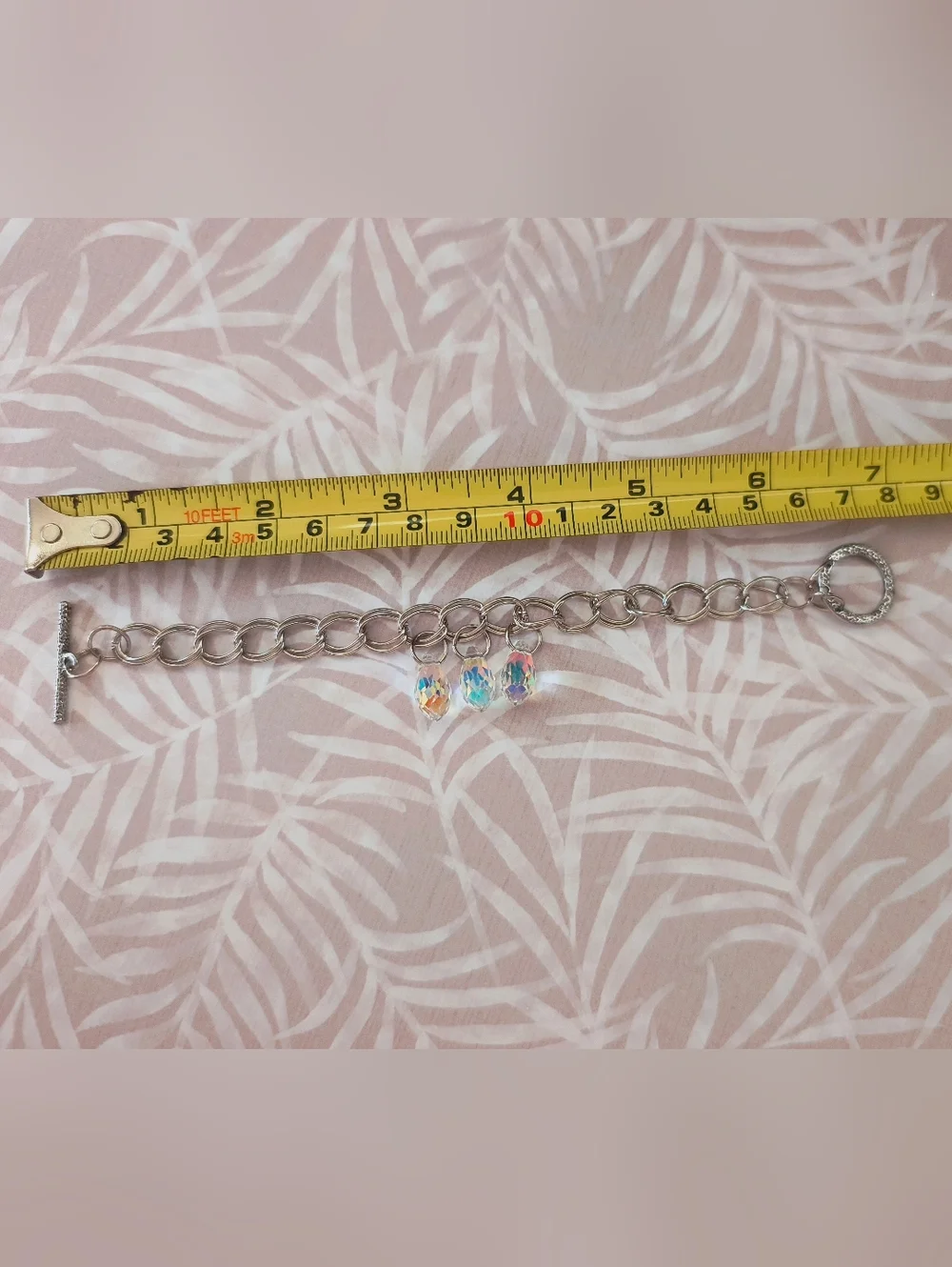 Handmade Iridescent AB Crystal Teardrop Charm Bracelet - Nickel Free Silver - Picture 4 of 4